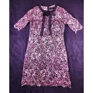The Kooples Pink Floral Lace Sheath Dress Long Sleeve Ruffle Bow Size L